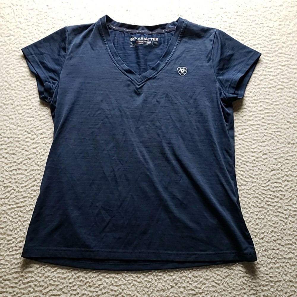 Ariat Shirt Womens Large Blue V-Neck Short Sleeve AriatTEK Heat Series Top